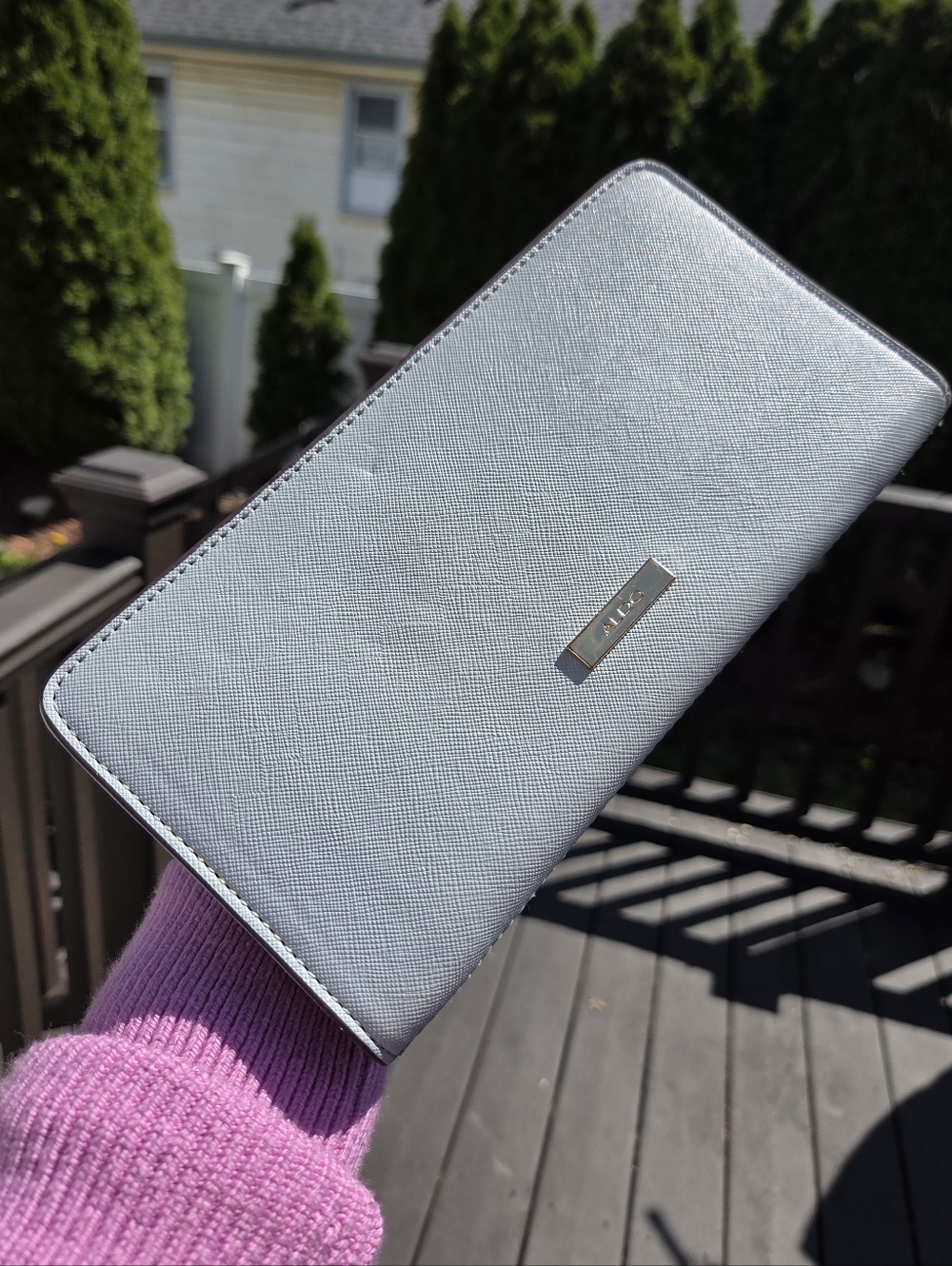 Aldo Light Blue Saffiano Zip-Around Wallet